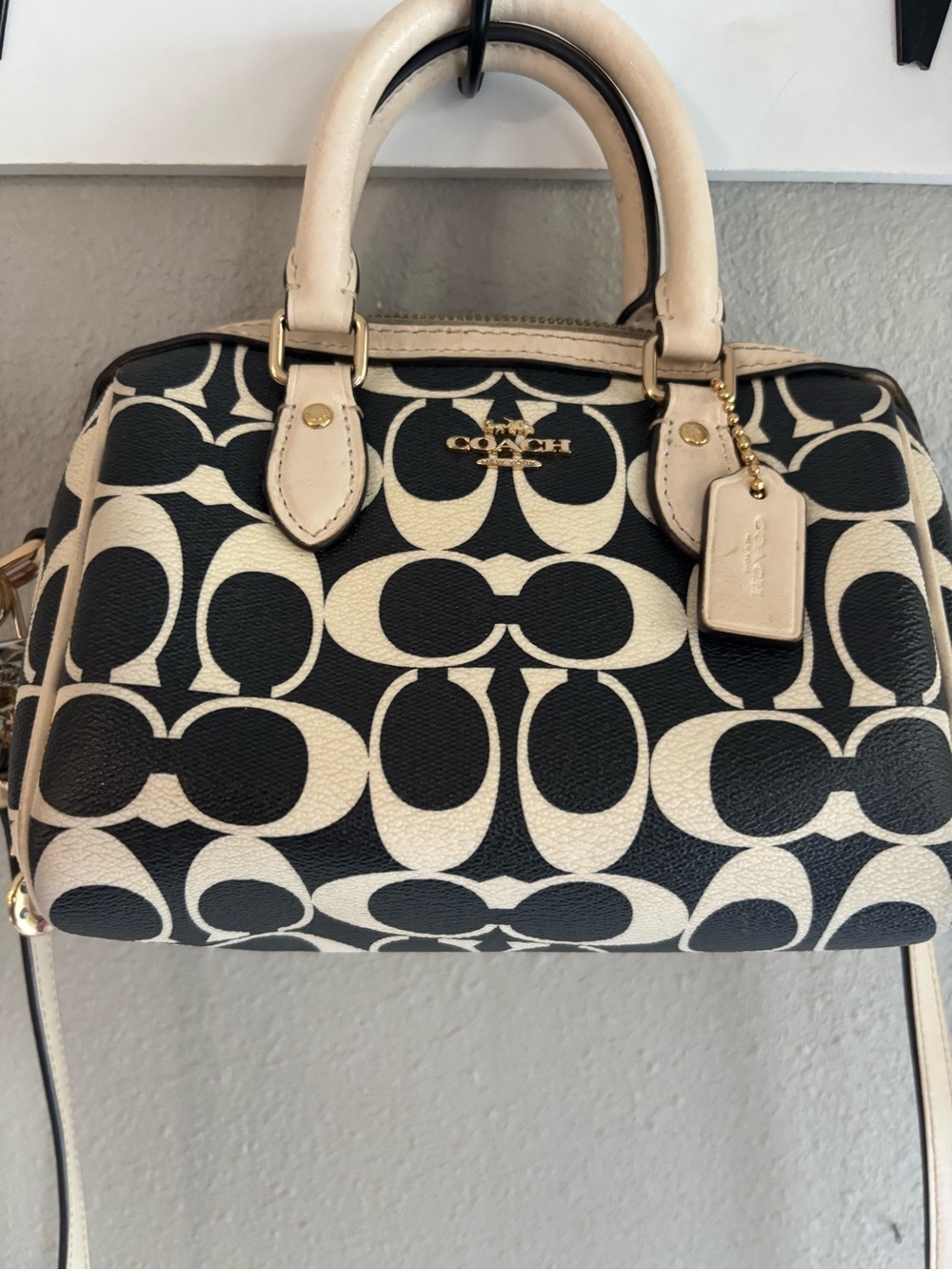 Coach Signature Mini Satchel in Black and Cream